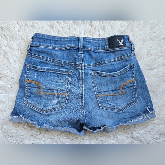 American Eagle Outfitters Hi-Rise Shortie Women's Blue Denim Shorts - Picture 6 of 9
